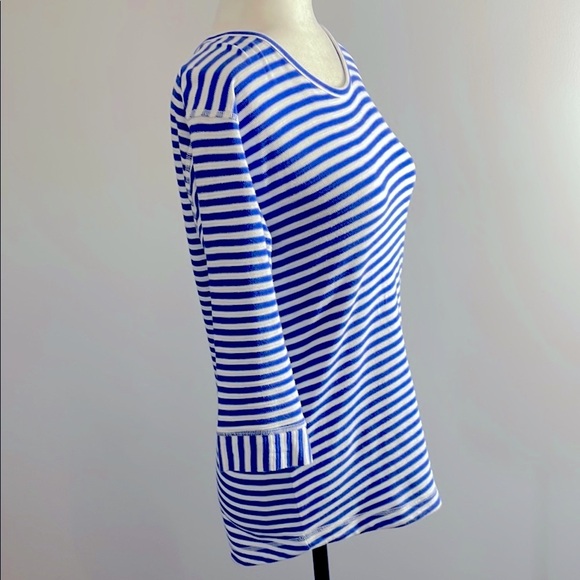 Talbots Blue & White Shirt Key Hole Details at Back Neckline 3/4 Sleeves Size SP - Picture 3 of 8